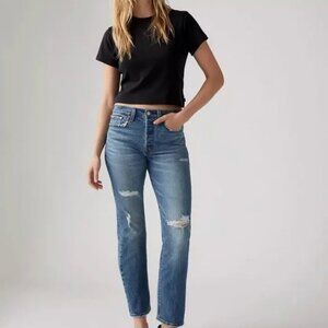 Levi’s Wedgie Straight leg jeans. Distressed Medium wash.